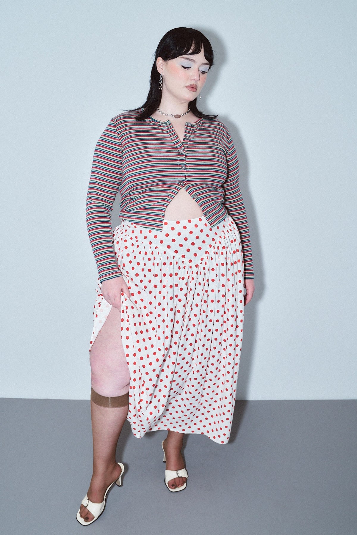 Park Skirt Soft Linen Red Polka Dot