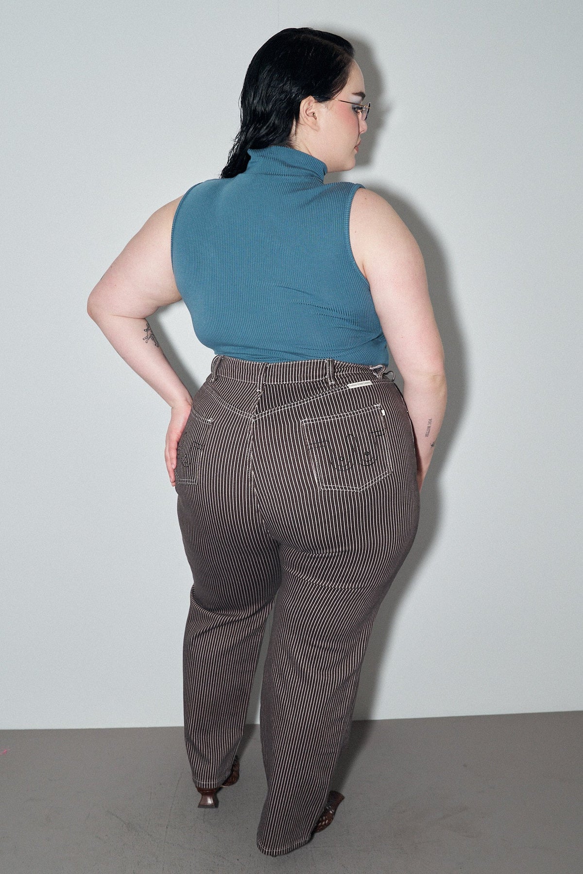 Brown Thin Striped Railroad Jeans