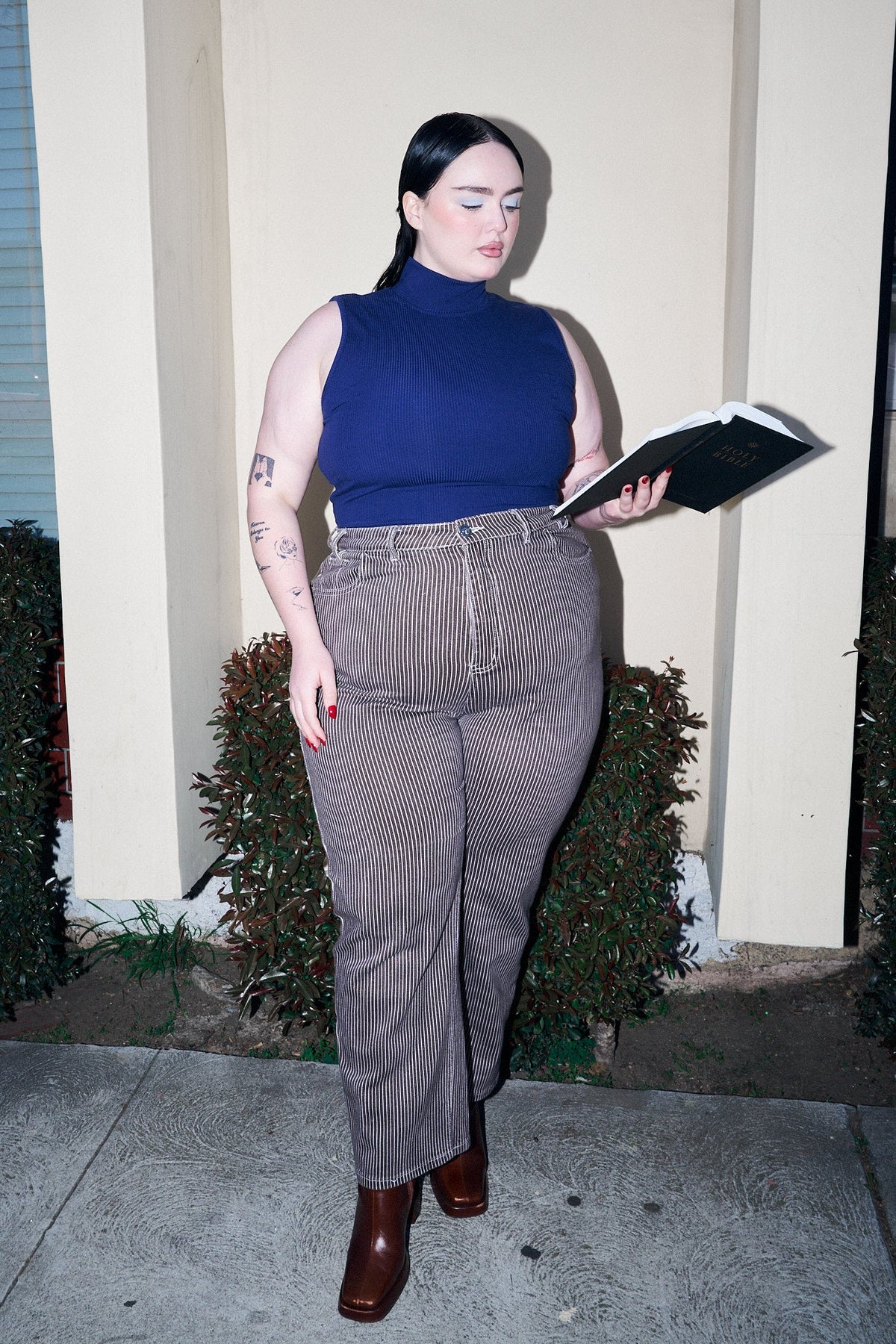 Brown Thin Striped Railroad Jeans