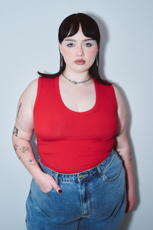 Tencel Rib Deep U Neck Tank Top Maraschino