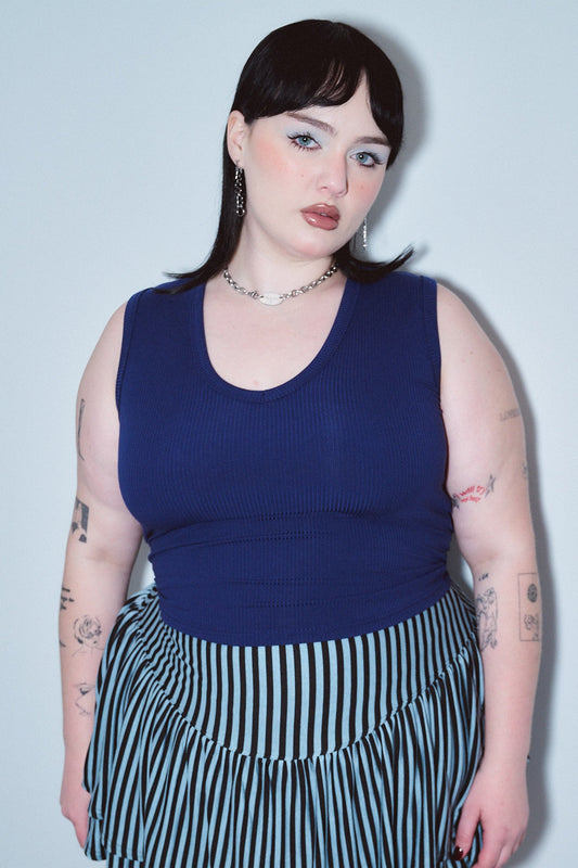 1 left. -Tencel Rib Deep U Neck Tank Top Navy
