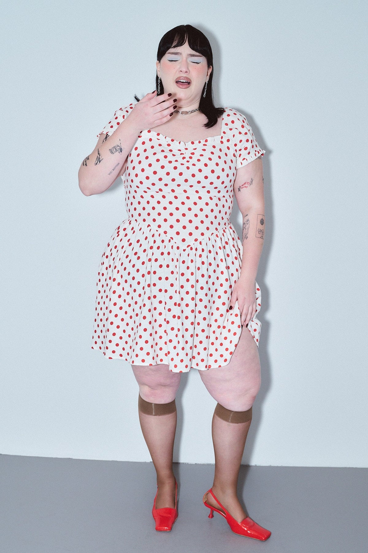 Sweetheart Soft Linen Mini Dress Red Polka Dot