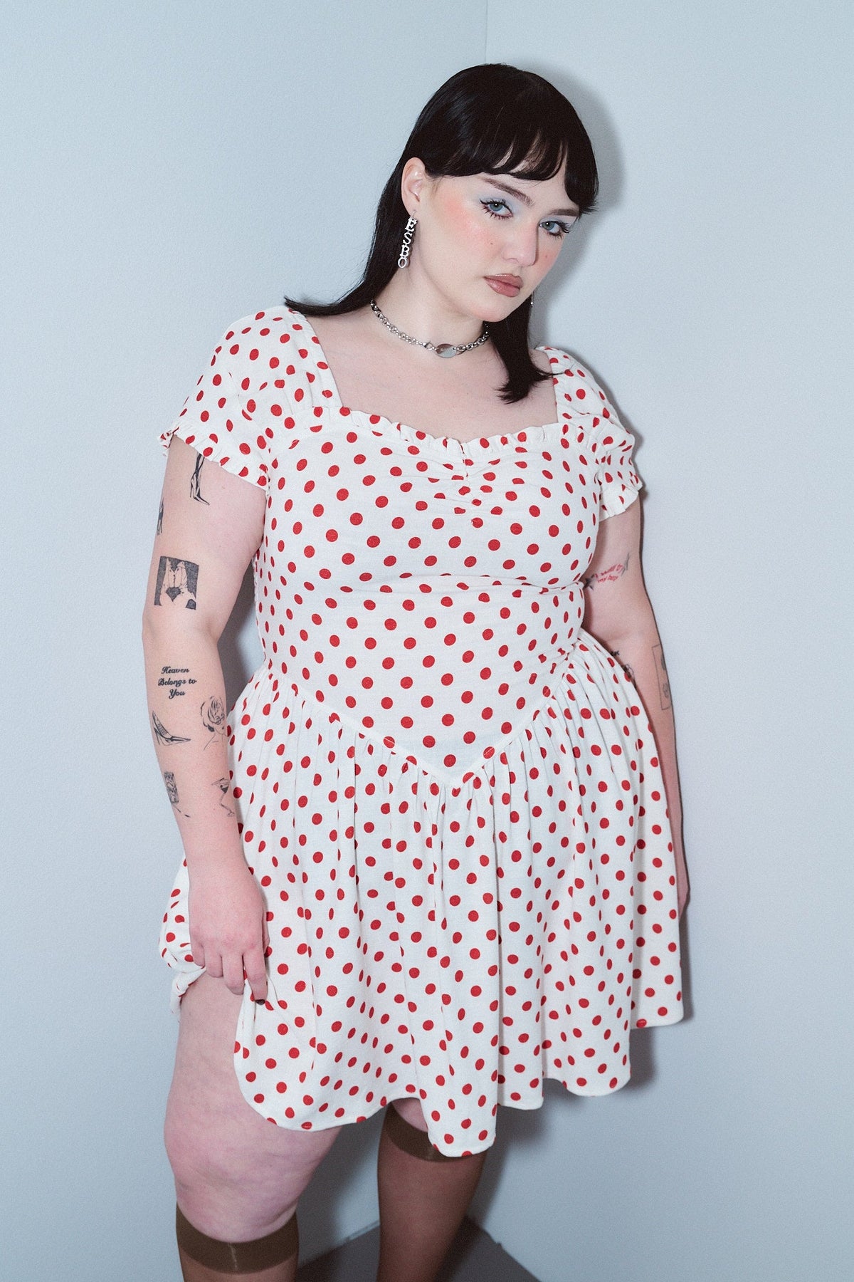 Sweetheart Soft Linen Mini Dress Red Polka Dot