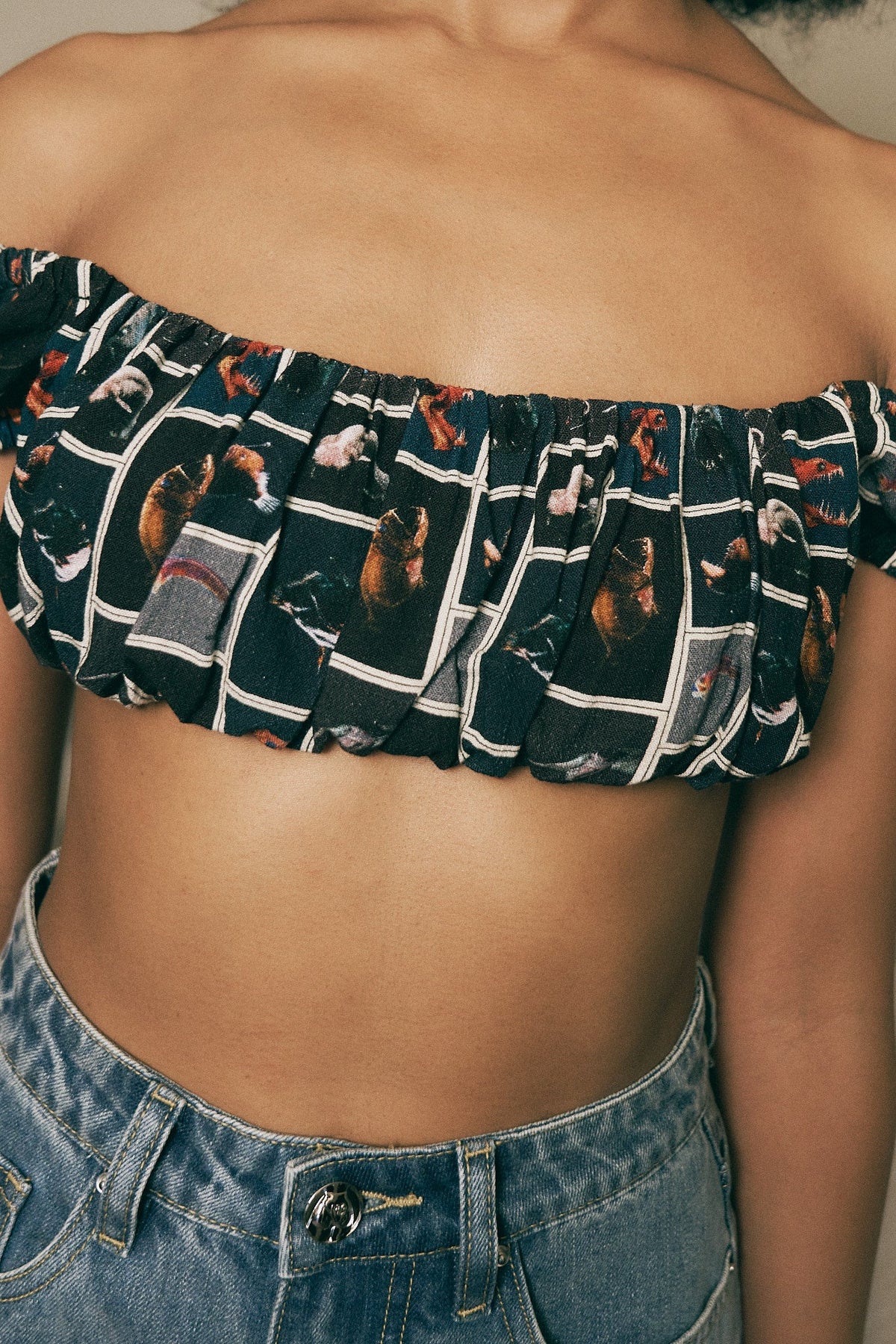 Soft Linen Gathered Bra Top Cuter Fish