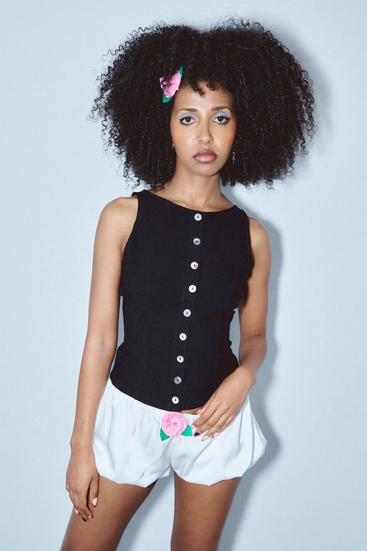 1 left - soft Linen Button Down Tank Top Black