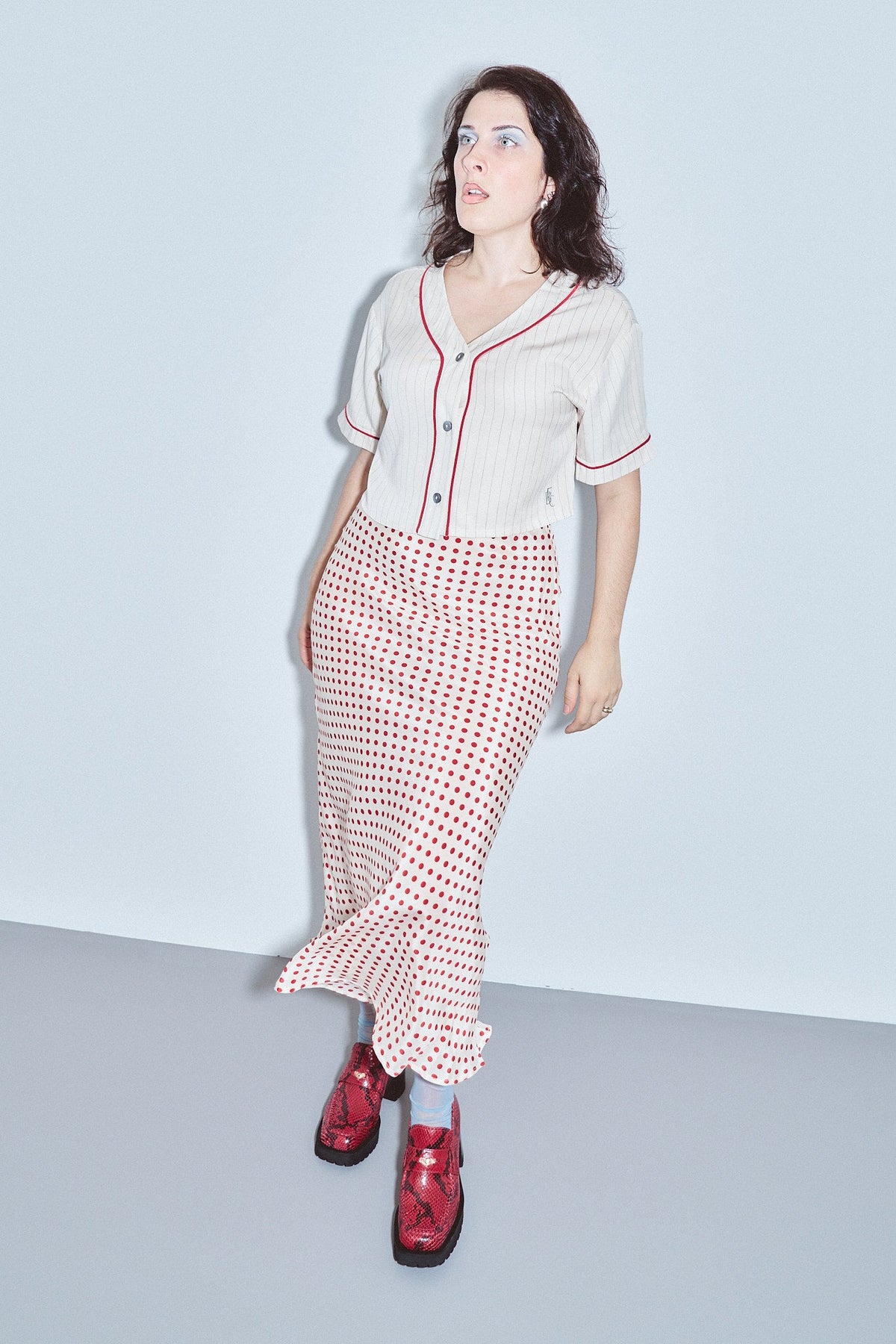Silk Skirt Red Polka Dot