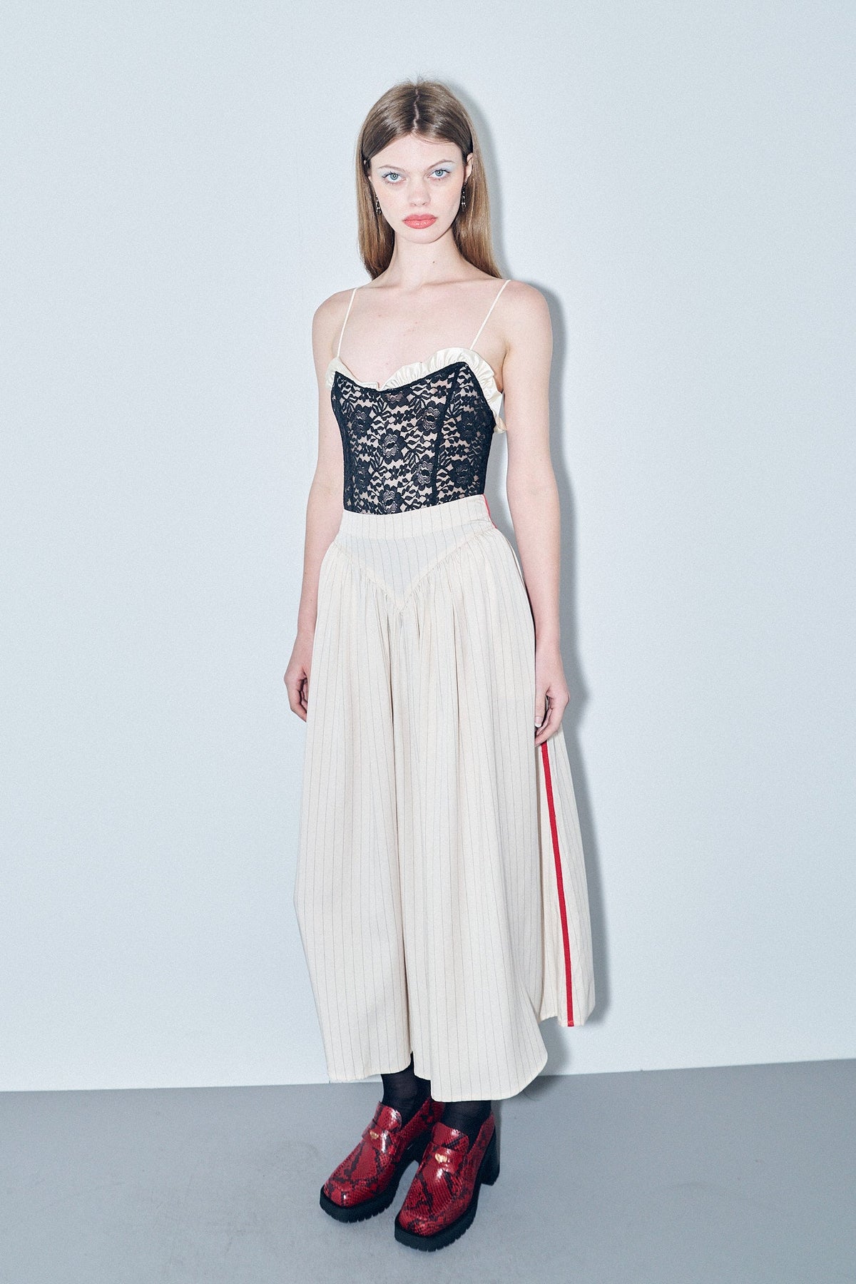 Baseball Park Skirt Tencel Stripe Cream