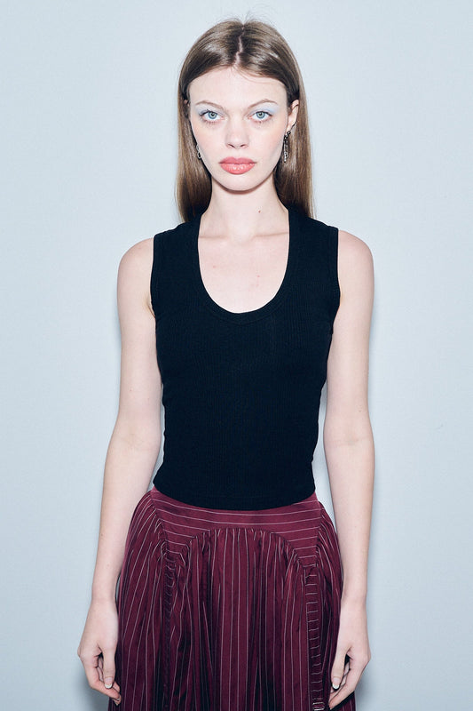 Tencel Rib Deep U Neck Tank Top Black