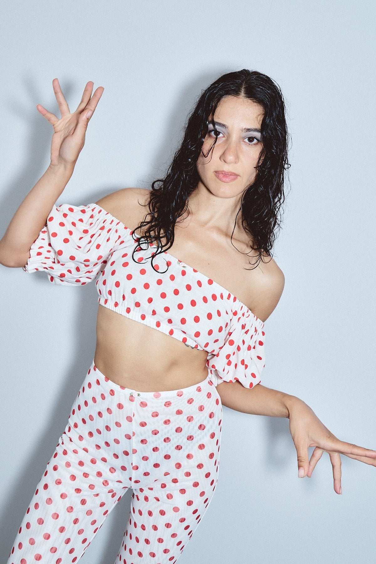 5 left - Wench Crop Top Soft Linen Red Polka Dot