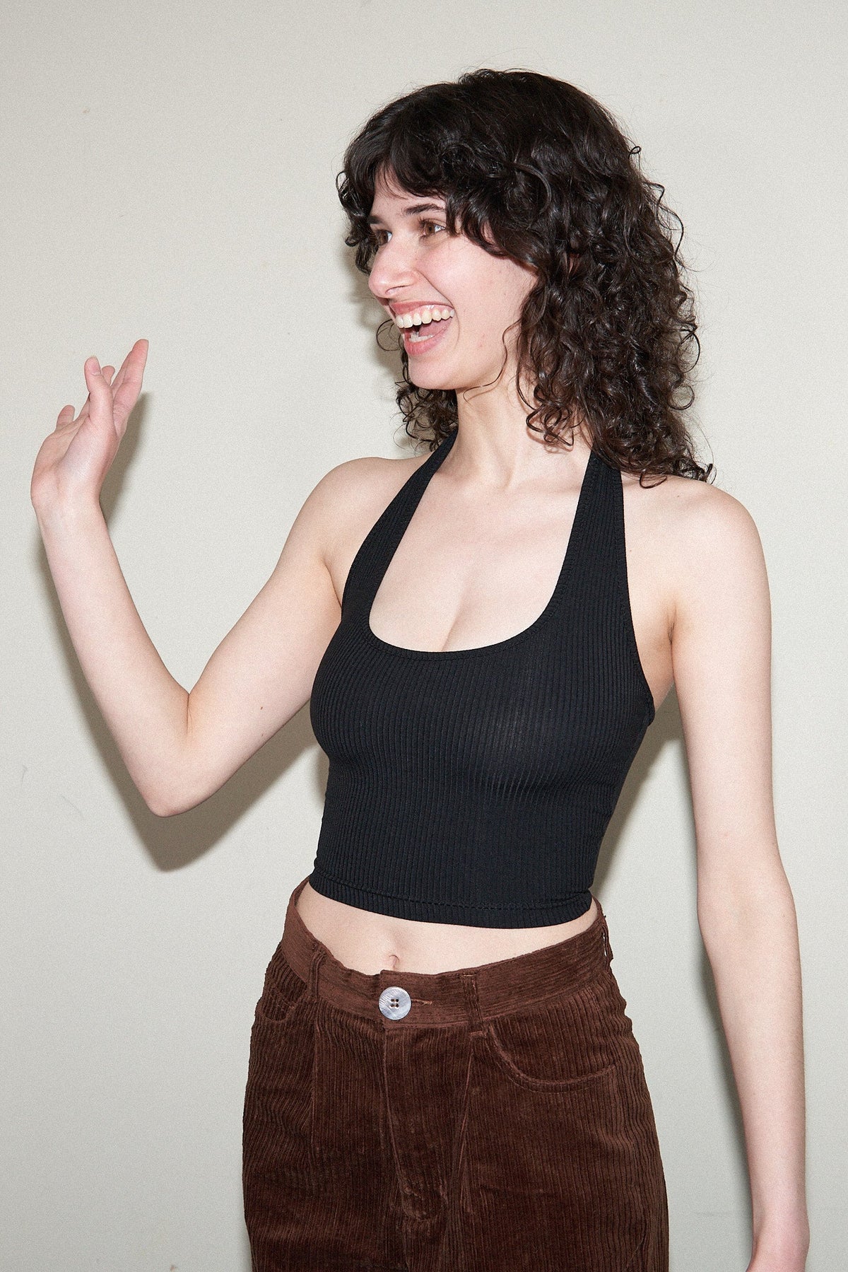 Tencel Rib Halter Top Black