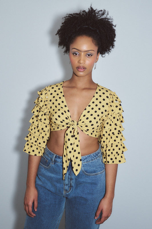 Rumba Top Soft Linen Yellow Polka Dot