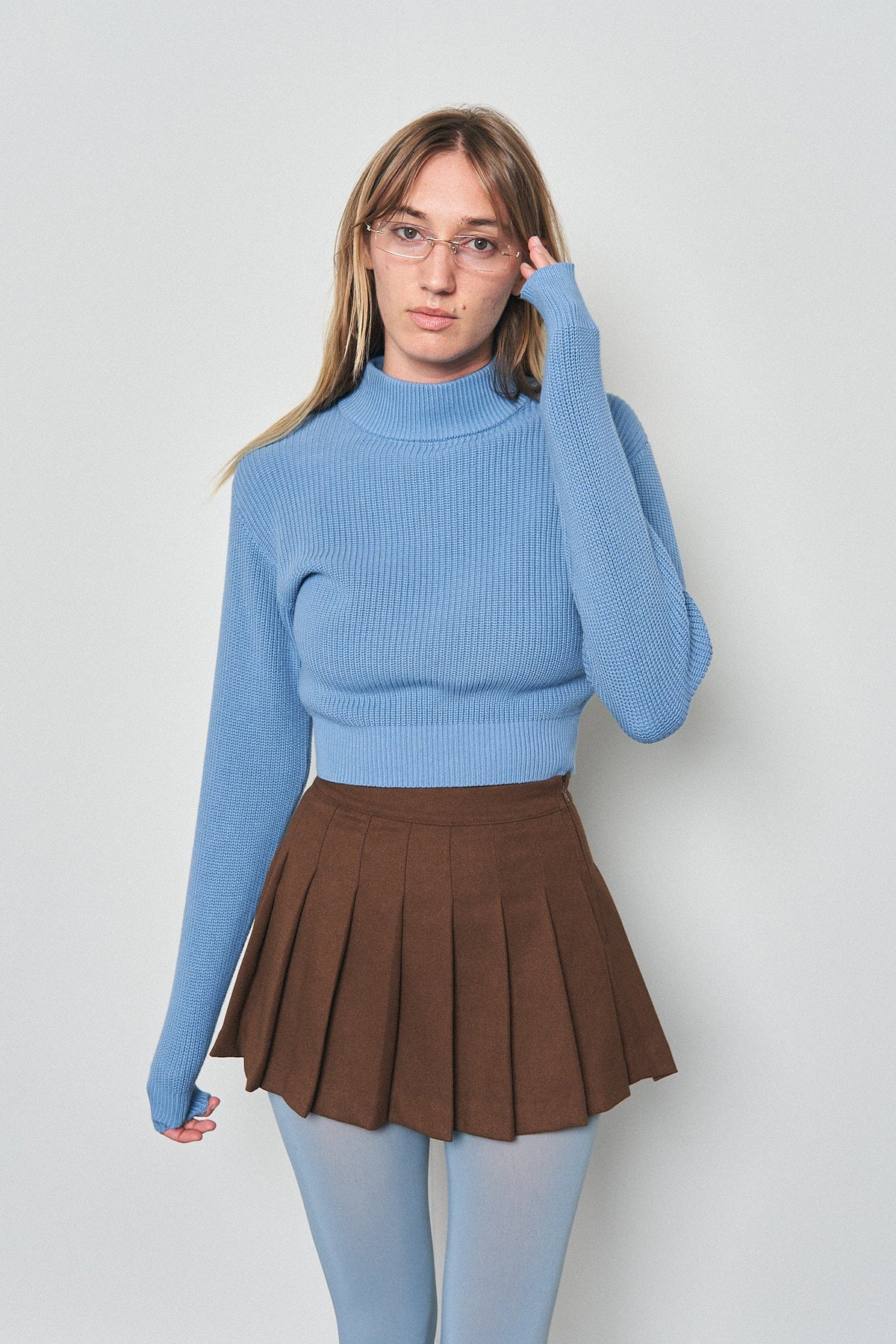 Brown Pleated Micro Mini Skirt