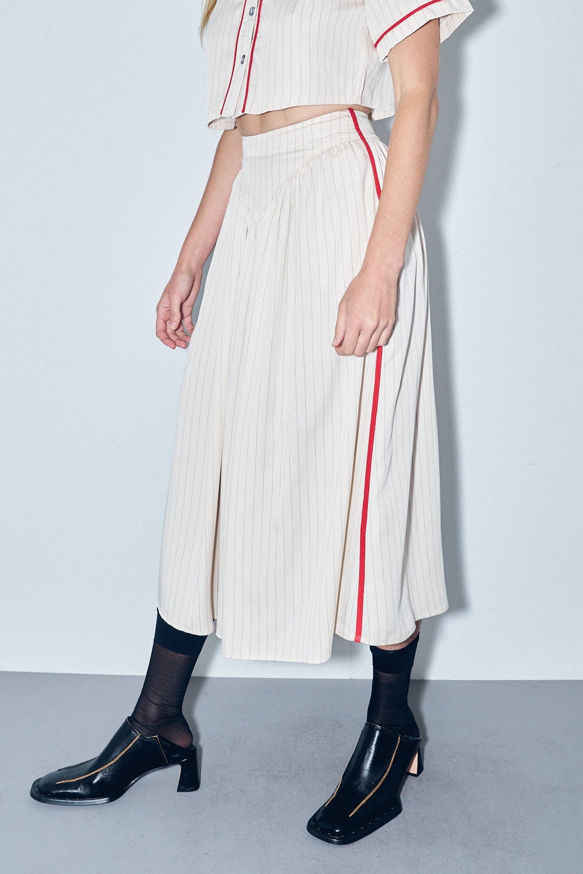 Baseball Park Skirt Tencel Stripe Cream