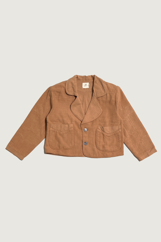 #4: Unisex M Scrap Sawtooth Star Quilted Soft Linen Crop Coat - Tan