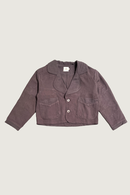 #5: Unisex M Scrap Sawtooth Star Quilted Soft Linen Crop Coat - Slate