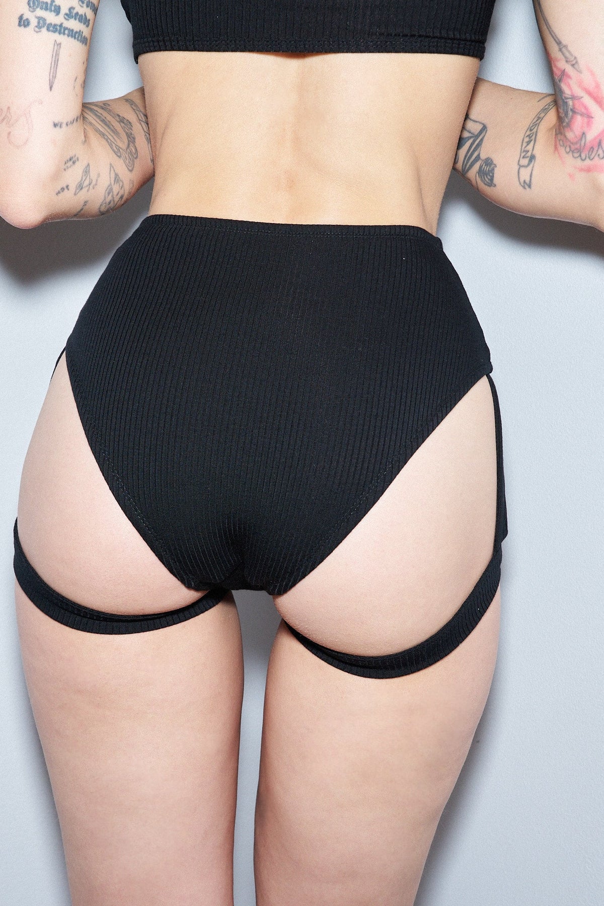High Waist Garter Underwear Tencel Rib Black