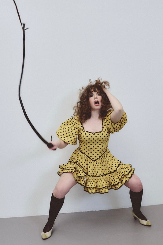 1 left - Loretta Ruffle Mini Dress Yellow Polka Dot