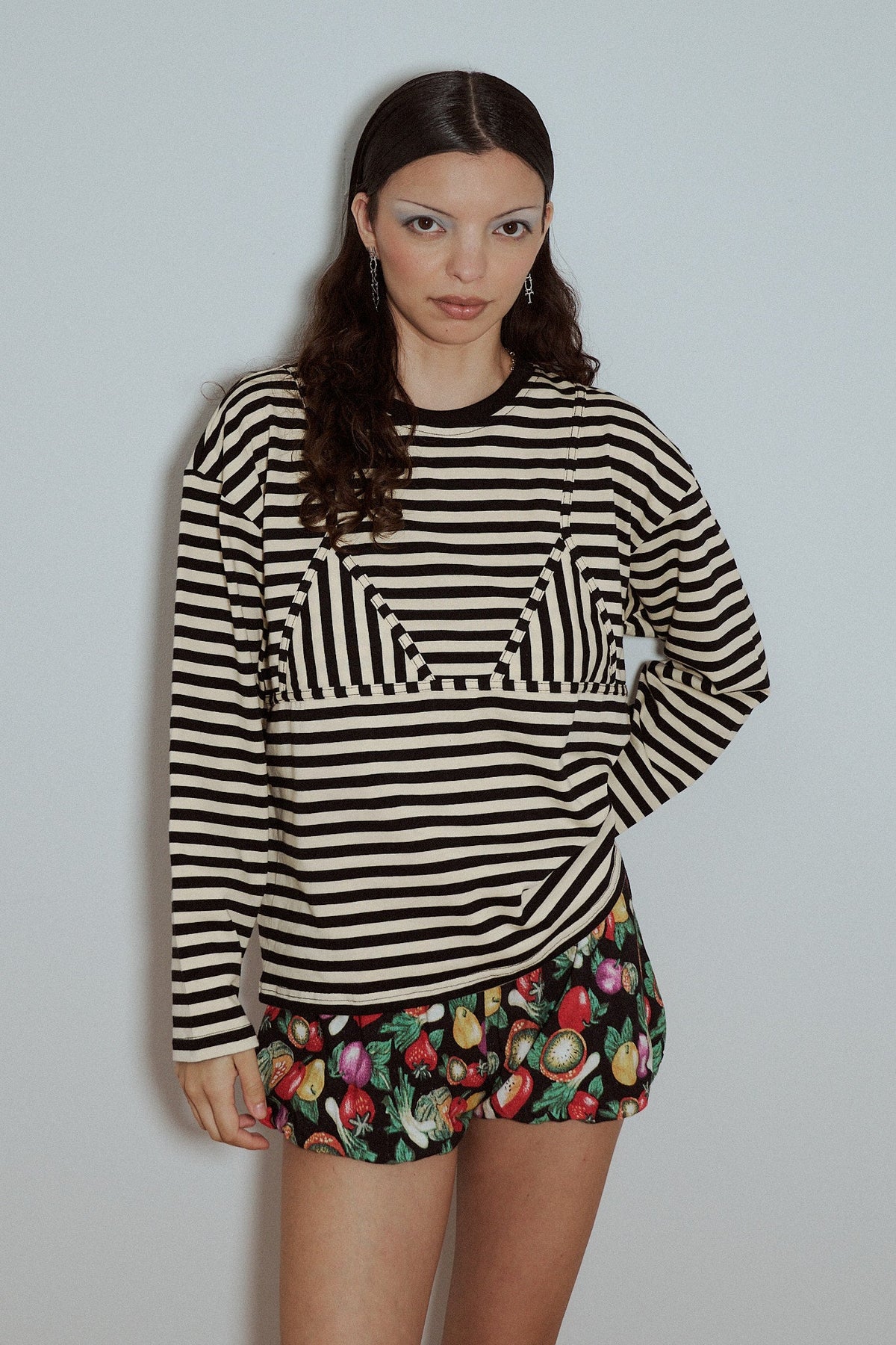 Bikini Bod Cotton Stripe Long Sleeve Tee Black/White