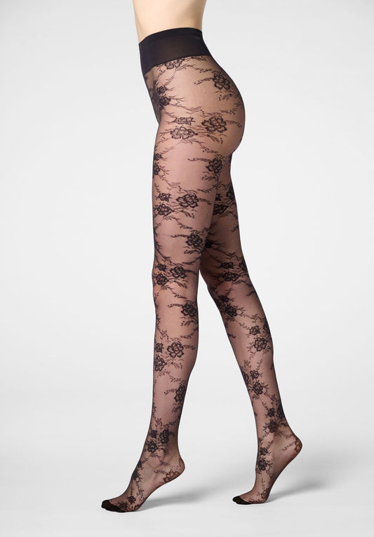 Pure Lace 20 Floral Sheer Tights - Black