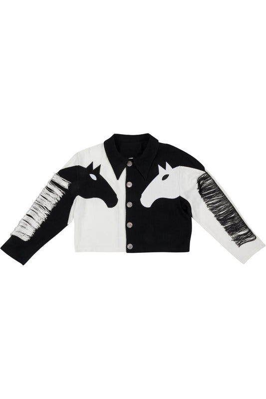 Dueling Horses Linen Crop Jacket Black/White