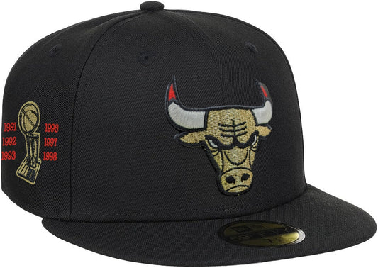 Men's Chicago Bulls New Era Black University Gold 59FIFTY Fitted Hat