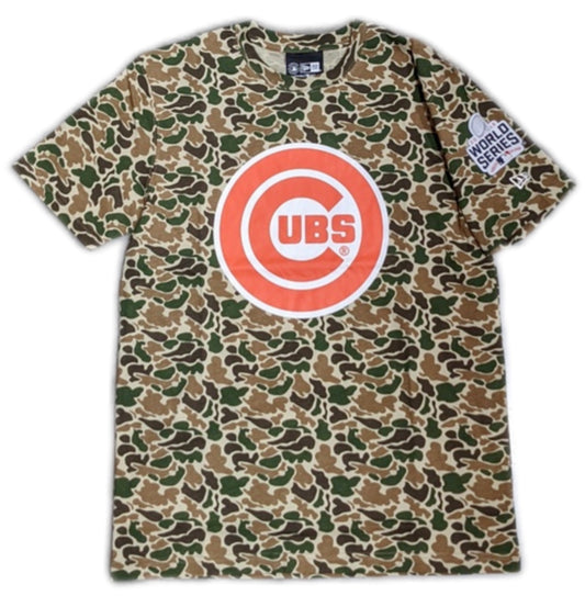 Men's Chicago Cubs 2016 World Series Duck Camo/Orange New Era Tee