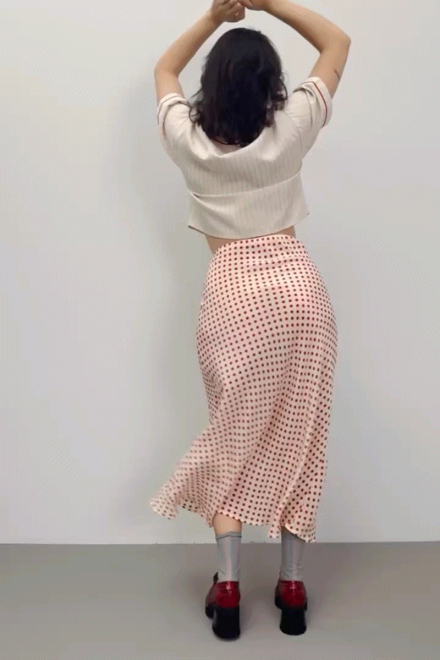 Silk Skirt Red Polka Dot