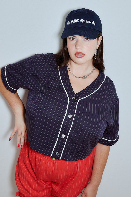 Baseball Crop Top Tencel Stripe Navy