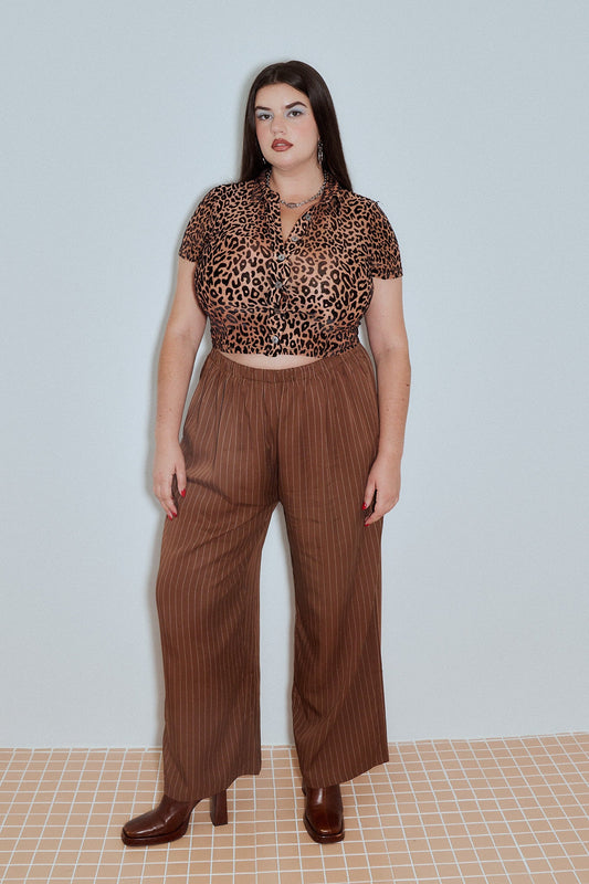 Tencel Stripe Lazy Pants Brown