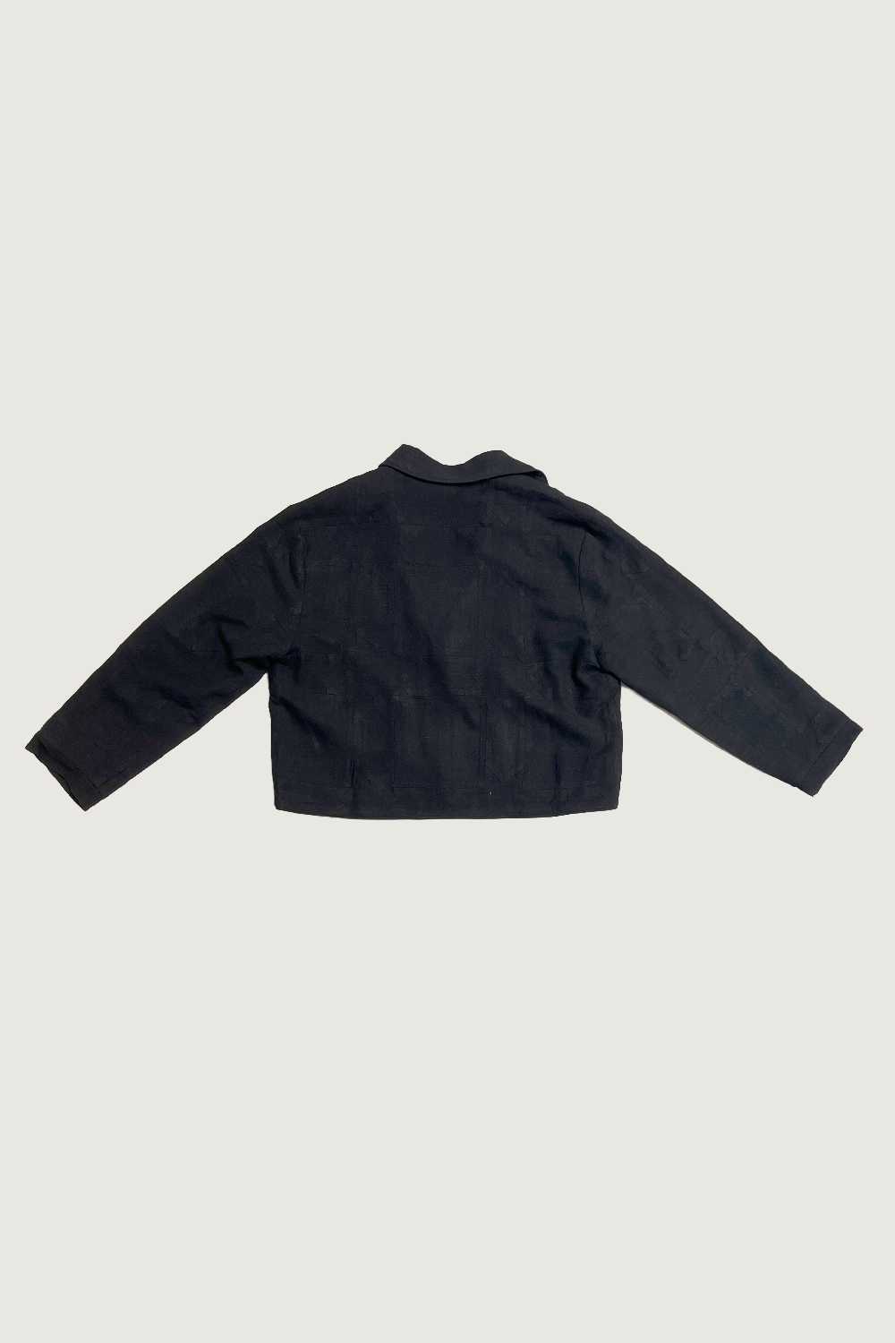 #2: Unisex S Scrap Sawtooth Star Quilted Soft Linen Crop Coat - Black