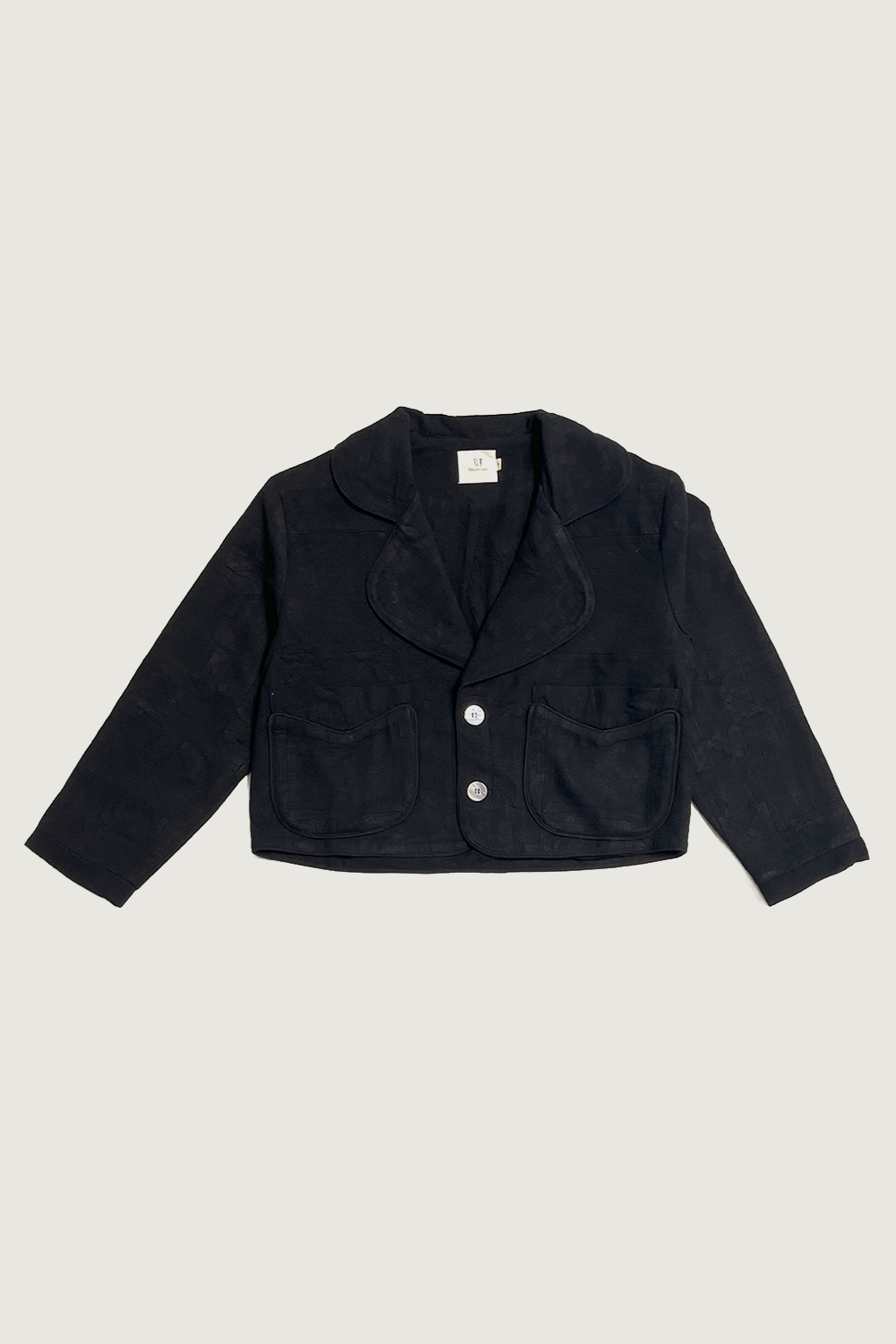 #2: Unisex S Scrap Sawtooth Star Quilted Soft Linen Crop Coat - Black
