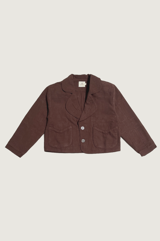 #3: Unisex S Scrap Sawtooth Star Quilted Soft Linen Crop Coat - Brown