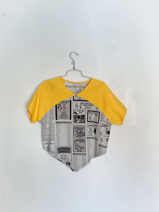 #29: XL Scrap Raglan Tee - White Pages / Yellow