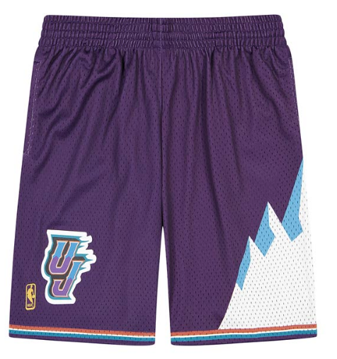 Men's Utah Jazz Mitchell and Ness Hardwood Classics Purple Road Swingman Shorts