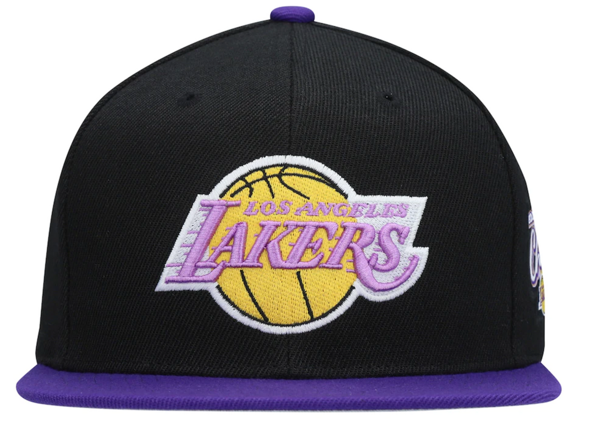Men's Los Angeles Lakers Mitchell & Ness Black/Purple NBA Patches 2 Tone Snapback Adjustable Hat