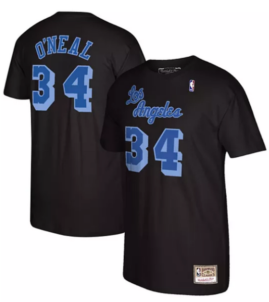 Men's Shaquille O'Neal Los Angeles Lakers Mitchell & Ness Reload 2.0 Name & Number T-Shirt - Black/Blue