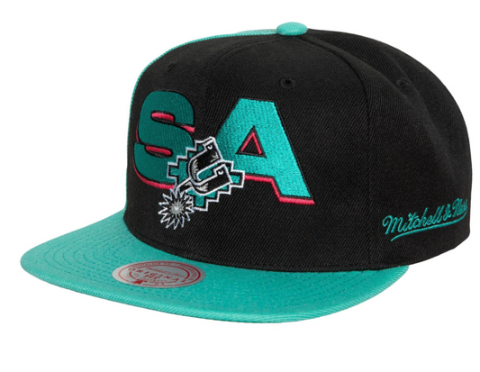 San Antonio Spurs NBA Rear Script Deadstock Mitchell & Ness Snapback Hat