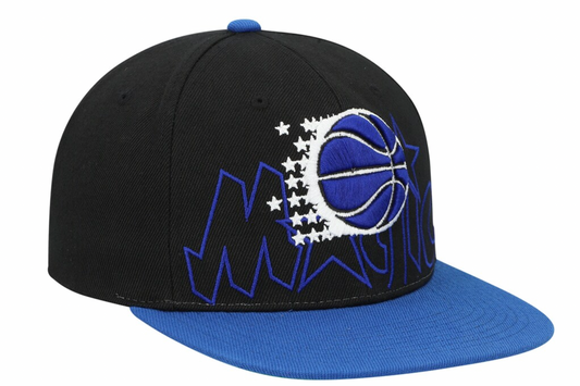 Men's Orlando Magic Mitchell & Ness 2 Tone Black and Royal Low Big Face Hardwood Classics Snapback Hat