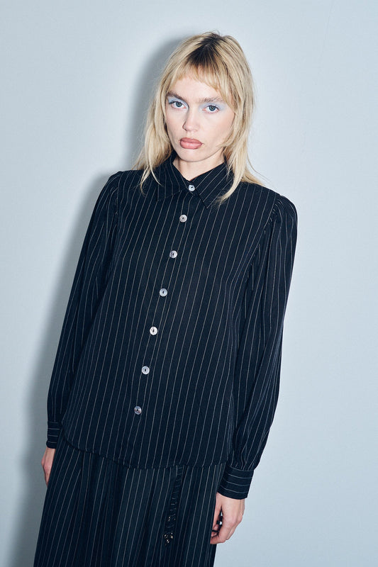 Boss Blouse Tencel Stripe Black