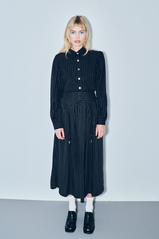 Garter Skirt Tencel Stripe Black