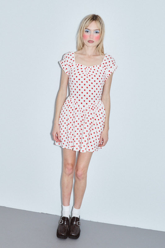 Sweetheart Soft Linen Mini Dress Red Polka Dot