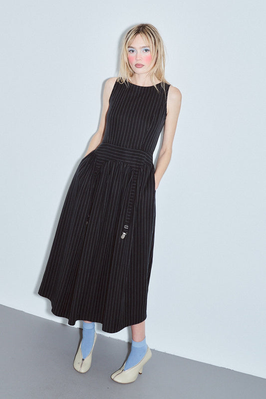 Garter Dress Tencel Stripe Black