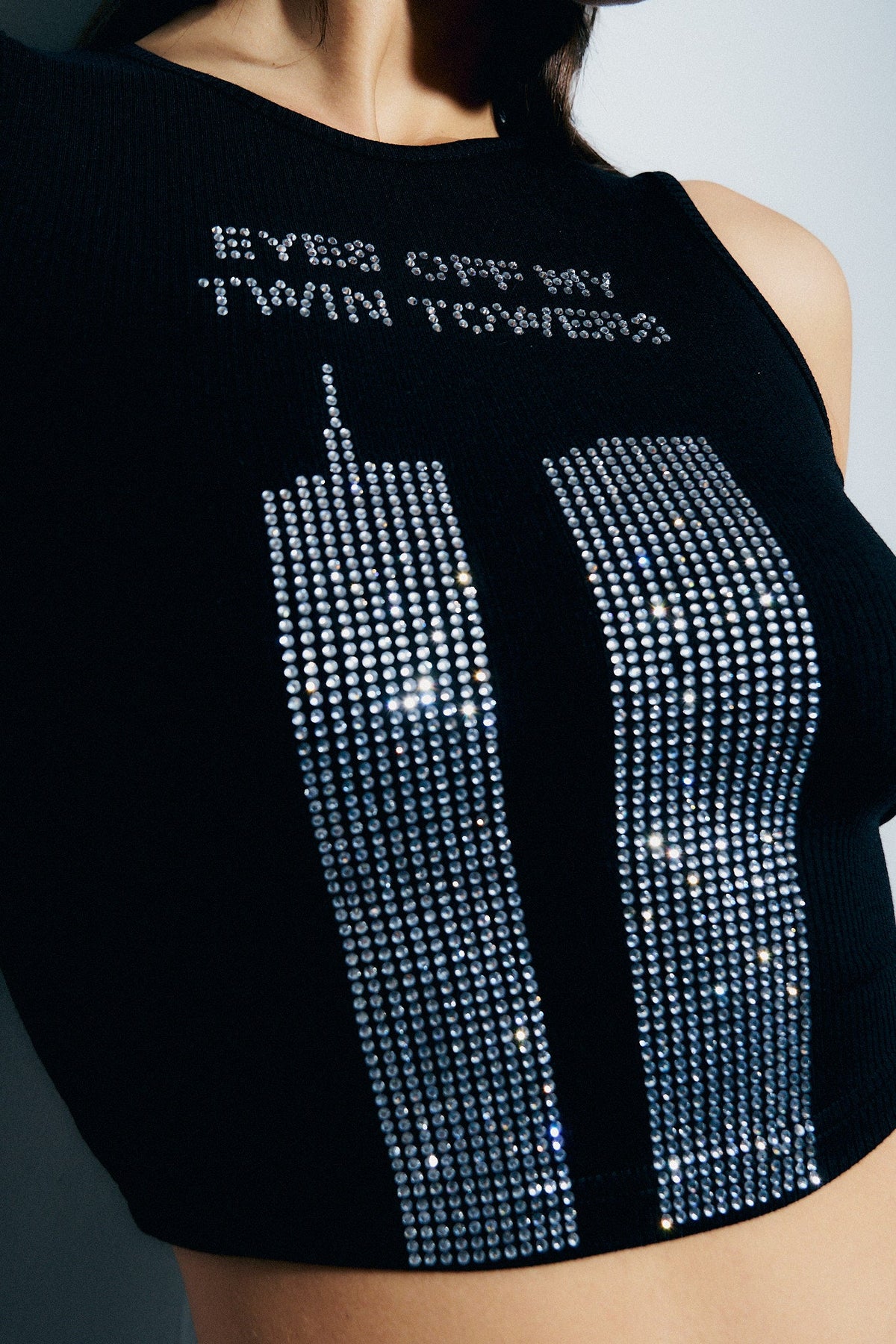 EYES OFF MY TWIN TOWERS Tencel Rib Crop Tank