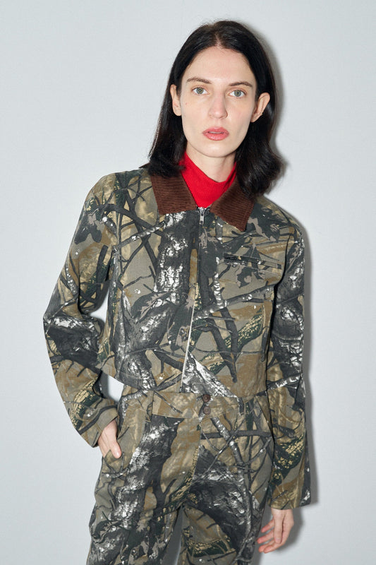 3 left - Canvas Construction Crop Jacket in Forest Camo