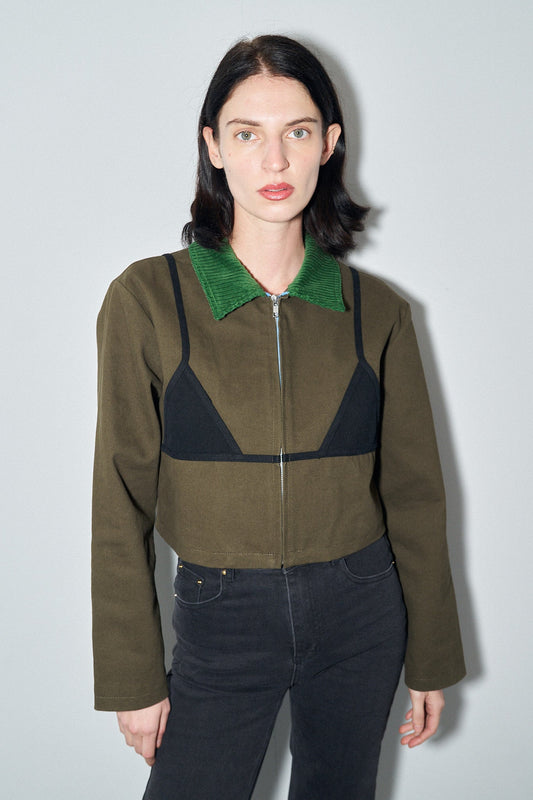Bikini Bod Canvas Construction Crop Jacket Moss/Black