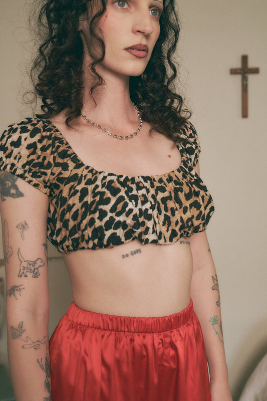 Soft Linen Gathered Bra Top Leopard