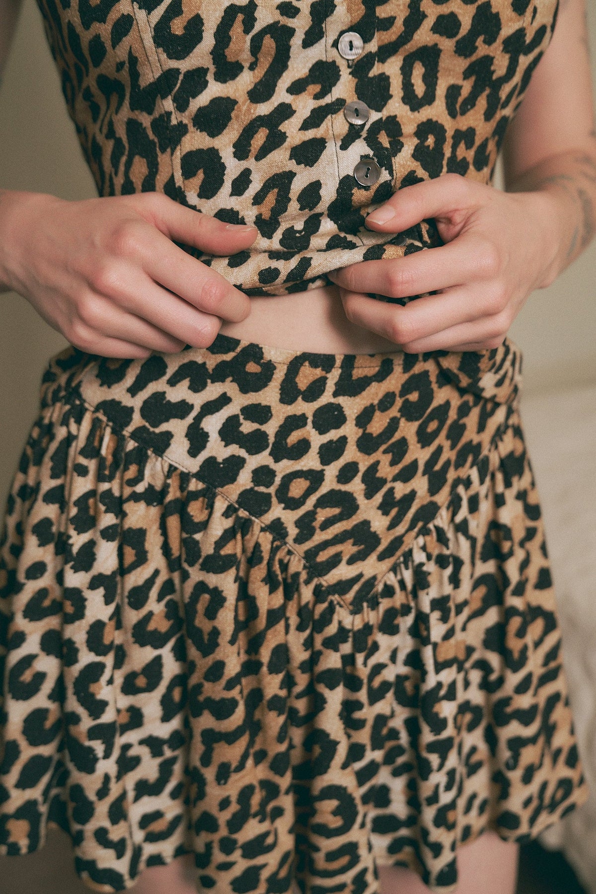 Mini Park Skirt Soft Linen Leopard
