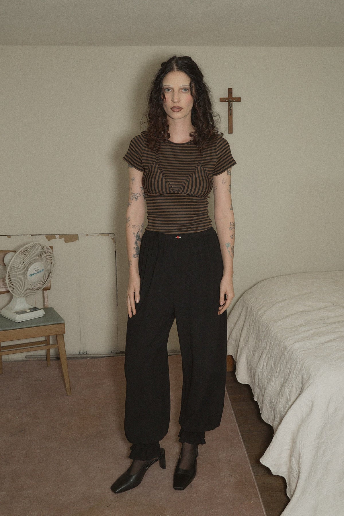 Bikini Bod Striped Short Sleeve Tee Brown