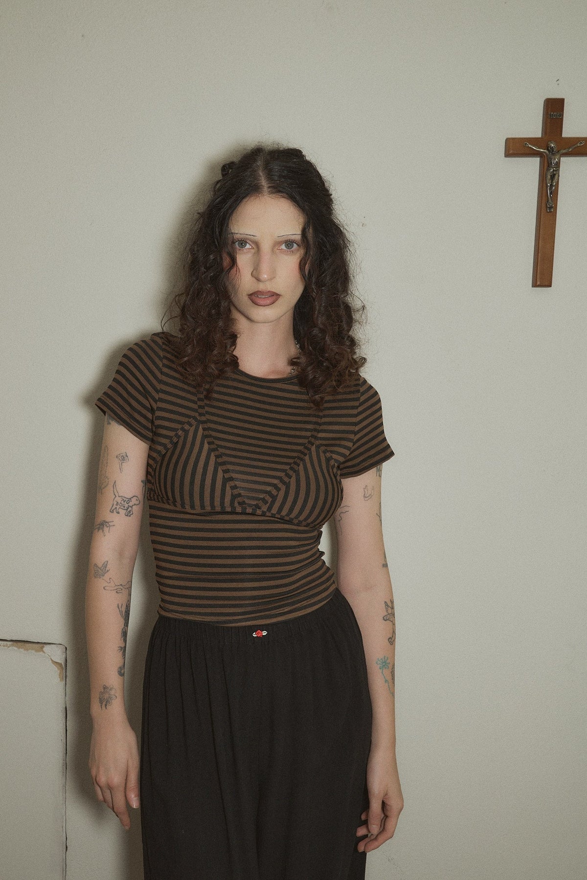 Bikini Bod Striped Short Sleeve Tee Brown
