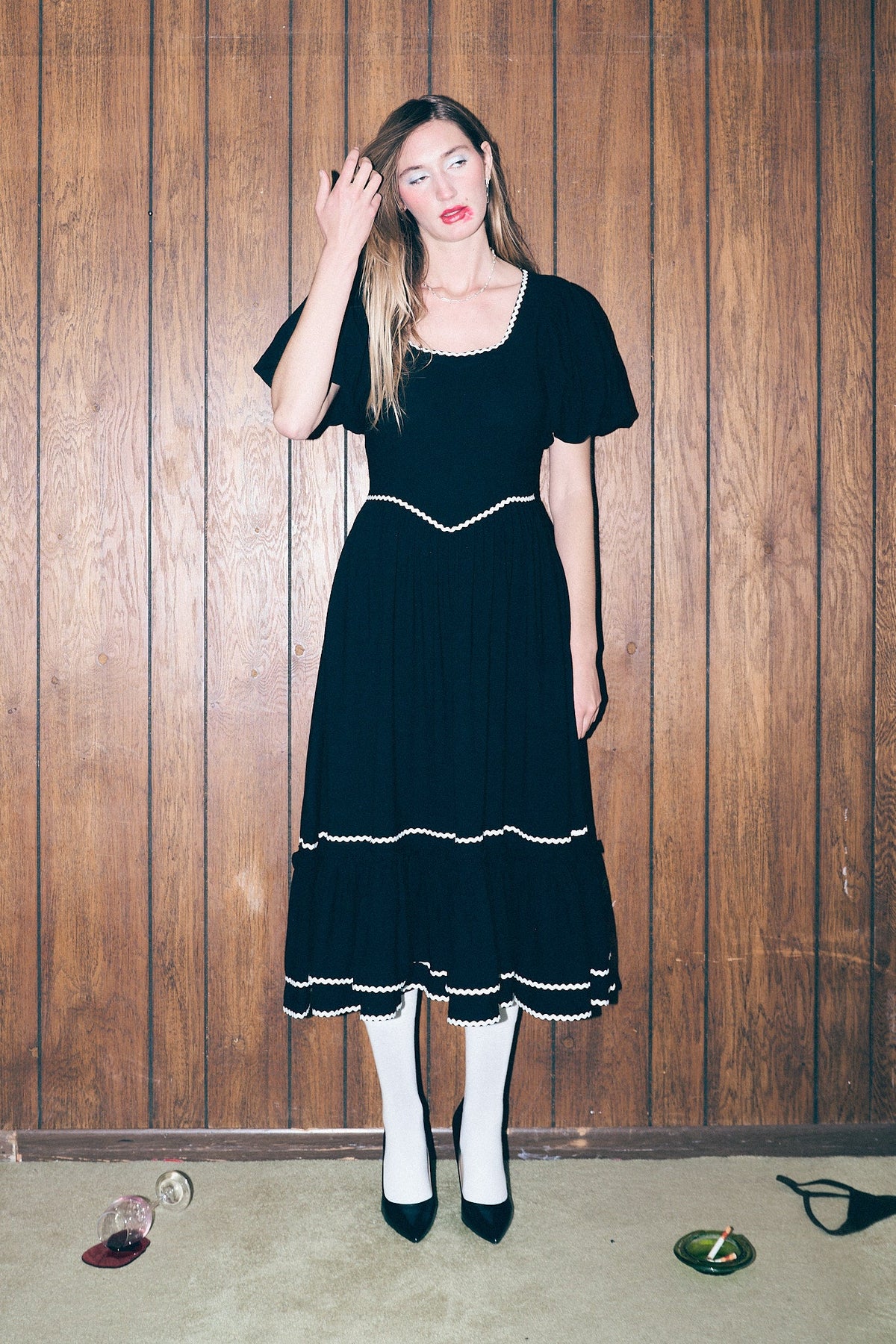Ric Rac Folk Dress Soft Linen Black